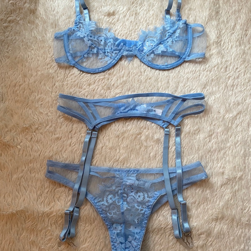 Blue Lingerie Set with Garter